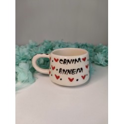 Canım Annem Yazılı Kırmızı Kalpli El Yapımı Seramik Kupa